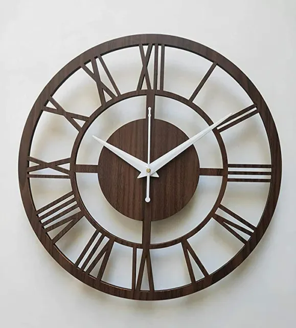 Rund Römische Holz Uhr Holzschnitzerei MDF Design Wanduhr (30 X 30 CM)