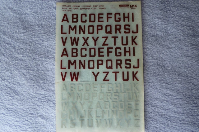 LETRASET DECAL SHEET M14 (RAF Markings in Dark Red) For 1/72nd Aircraft ...