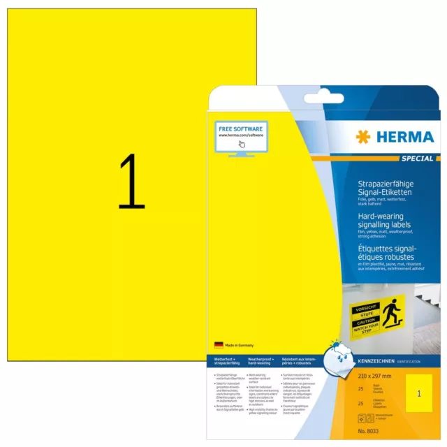 HERMA Signal Etiketten SPECIAL 210 x 297 mm gelb 25 Etiketten