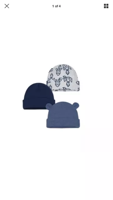 Pack de 3 casquettes fusée marine en coton biologique Gerber bébé garçon taille nouveau-né 2