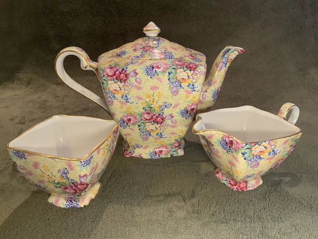 Royal Winton WELBECK Ascot 4 Cup Chintz Teapot , Cream & Sugar 1995: MINT