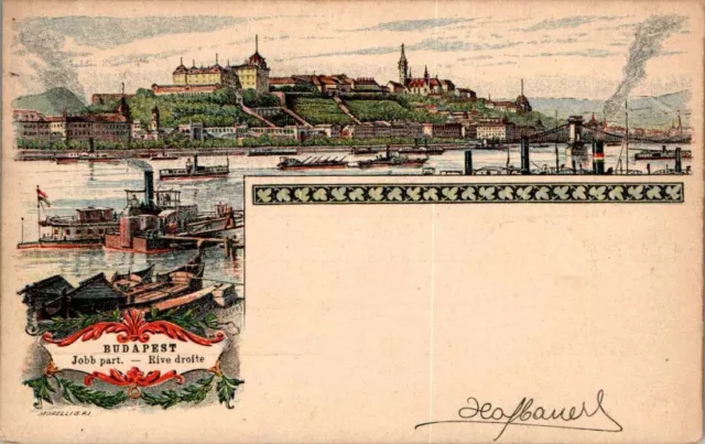 Ganzsache Litho Gruss Aus Ungarn Budapest Jobb Part Rive Droite Col. 1897