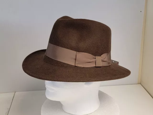 NEW - Mens Brown Felt Wool Dress Hat Fedora Vintage Made in USA Size X-Large NWO