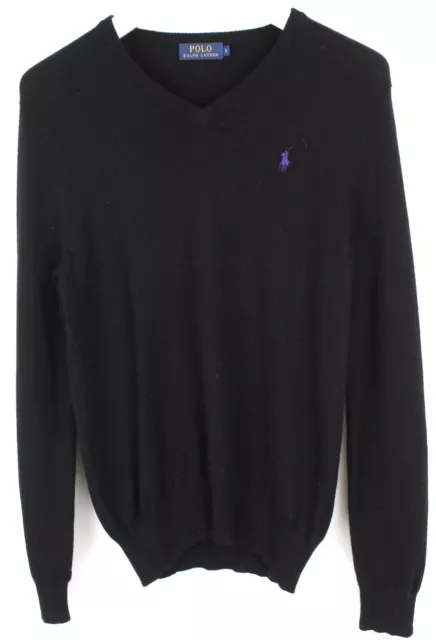 Polo Ralph Lauren Maglione Uomo Piccolo Pullover Lana Merino Maglia V-Neck Nero