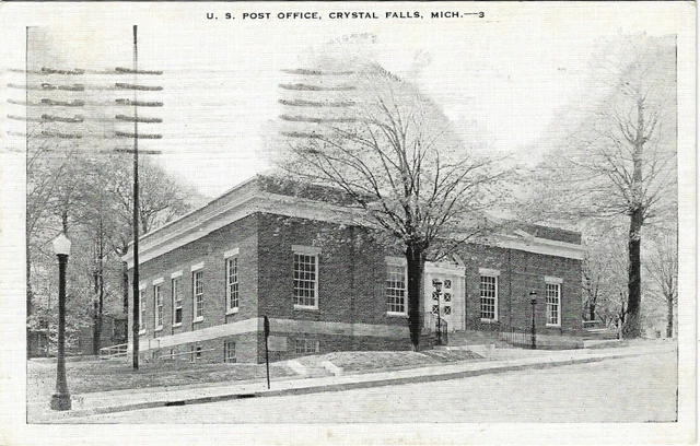 Crystal Falls Michigan Postcard U. S. Post Office, Mich Pc