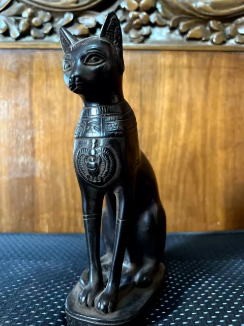 Egyptian Cat Goddess Bastet Statue from Stone , Handmade statue with Scarab