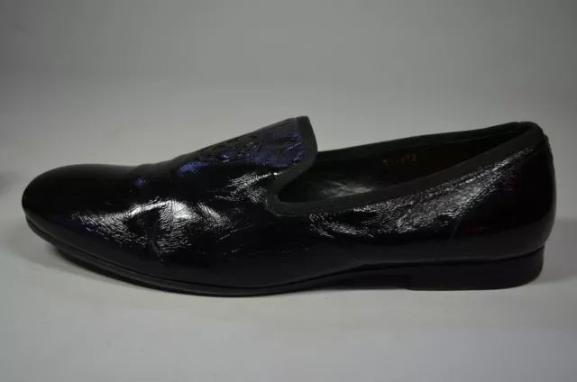 Alexander McQueen Black Patent Embossed Skull Detail Smoking Slippers Size 44 2