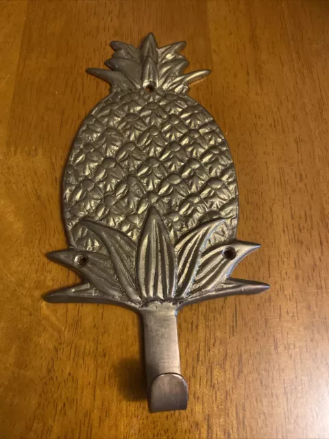 8”X4” Vintage PINEAPPLE Fruit Strong HOOK Hanger Brass Coat Hat Towel Hanger