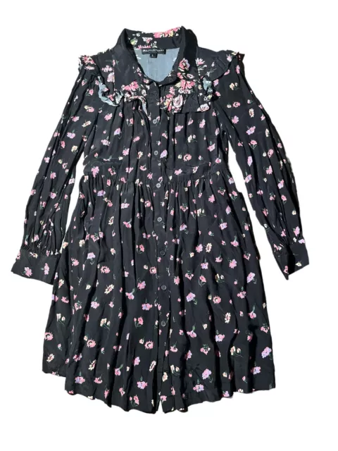 Jill Jill Stuart Large Floral Printed Ruffle Shirt Dress Black Prairie Boho