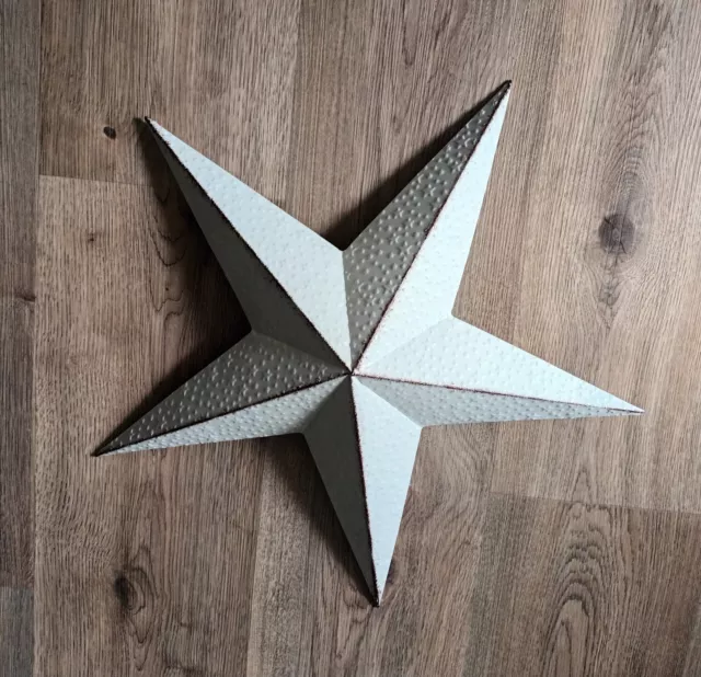 Large 60cm Metal Amish Barn Star, Rustic Hanging Wall Star White Shabby Xmas