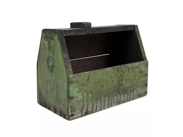 Vtg 30s Distressed Painted Green Shoe Shine Storage Caddy Folk Art Primitive Box