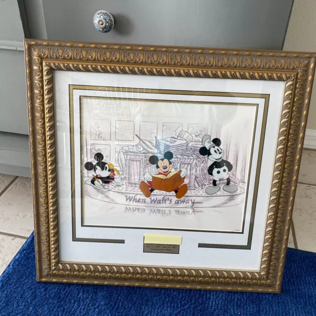 Disney Cast Member Mickey Steamboat Willie  "When Walt's Away" Cel Framed