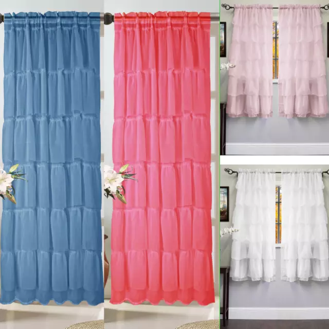 Standard Living Room Voile Sheer Fabric Window Curtain Ruffle Panel 1Pc Gypsy