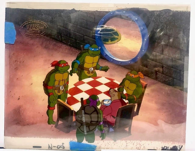 TMNT Animation Cel ALL 4 TURTLES !!! + SPLINTER !! Teenage Mutant Ninja Turtles
