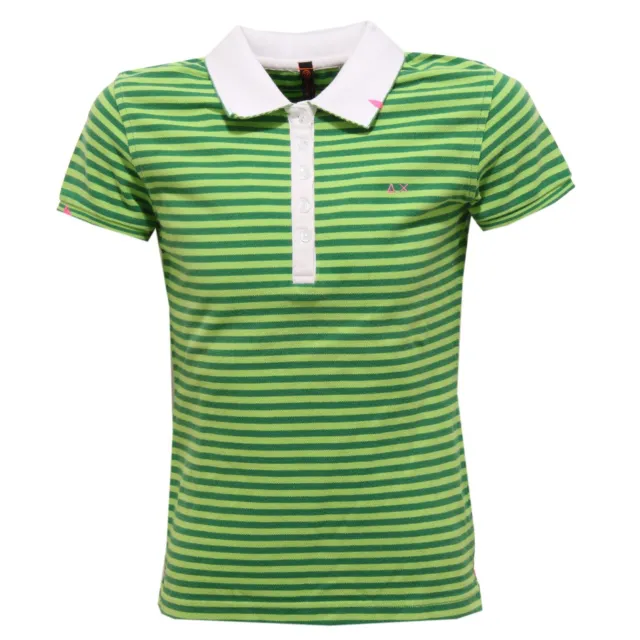 8567V polo bimba SUN 68 maglia girl green stripes polo t-shirt