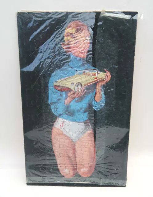 Pin Up & Ford Thunderbird Antique Cardboard Jigsaw Puzzle 33X20Cm Never Played 1964
