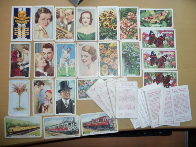 54 Gallaher  Cigarette Cards - Butterflies, Trains, Garden Flowers, Cinema etc