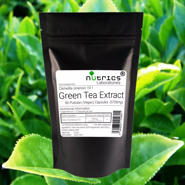 Nutrics® 100% Pure GREEN TEA EXTRACT 570mg x 90 Vegan Capsules Polyphenol EGCG
