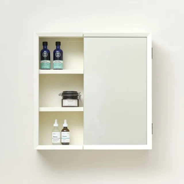 Cream Open Shelved Mirrored Wall Cabinet 53cm x 53cm bathroom storage