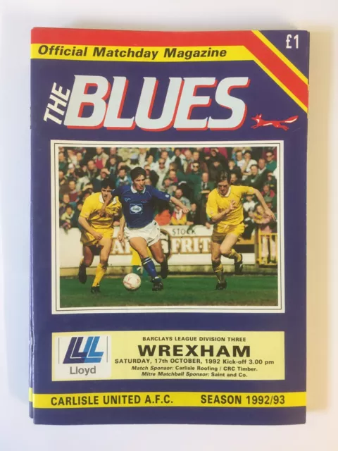 Carlisle United v Wrexham 1992-93 Div 3 Free Postage