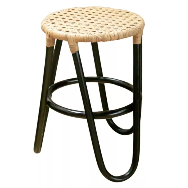 Hocker Sitzhocker Schemel rund schwarz handgefertigt aus Rattan Soeji ® KOLAKA