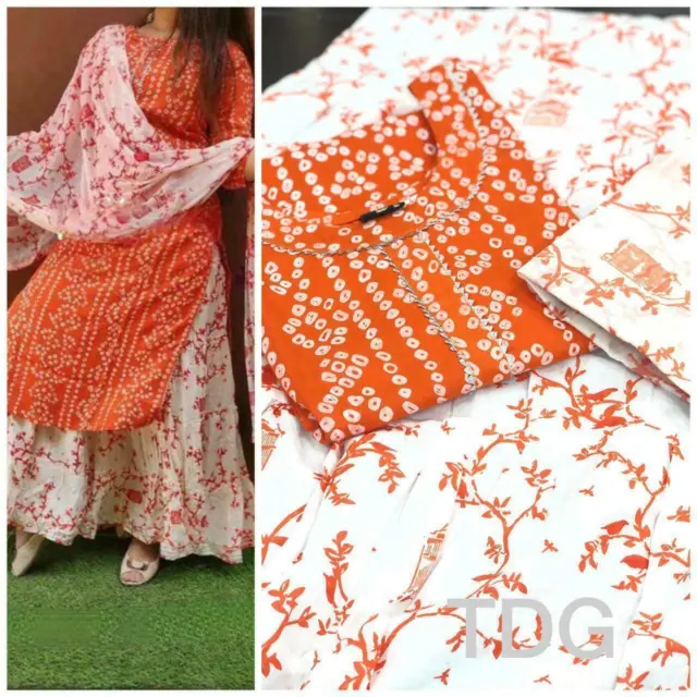 Women Kurta Bottom Dupatta Beautiful Bandhej Suit Designer Salwar Kameez Combo
