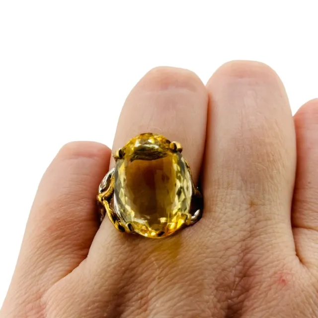Sterling Silver 925 2 Tone Faceted Citrine Gemstone Branch Ring Size 7.75 Large