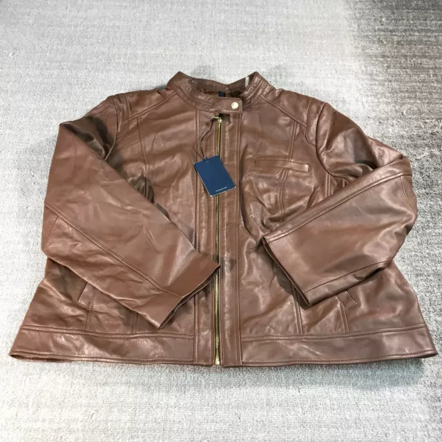 Cole Haan Jacket Womens 3X Plus Genuine Leather Soft Lambskin Moto Racer Zip