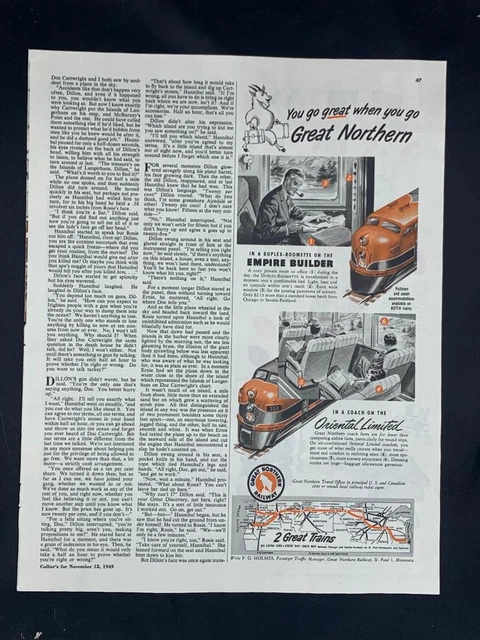Magazine Ad* - 1949 - Great Northern Railroad -  Oriental Ltd. & Empire Builder
