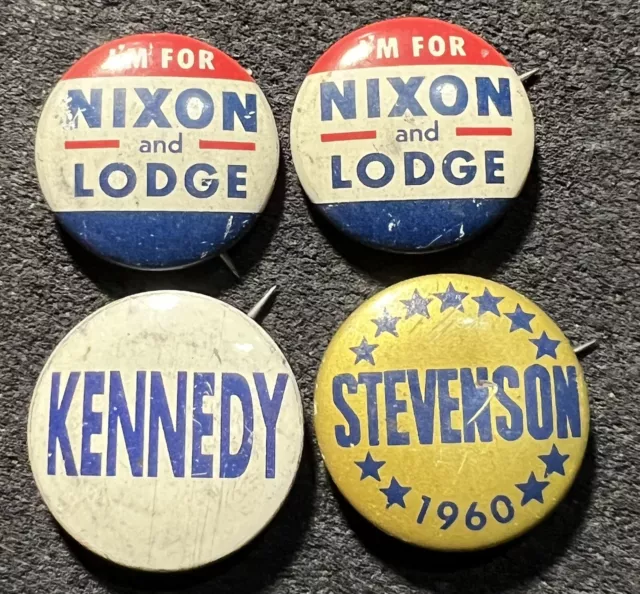 1960 4 Presidential Campaign Pinbacks (2)Nixon/Lodge - Kennedy - Stevenson Used