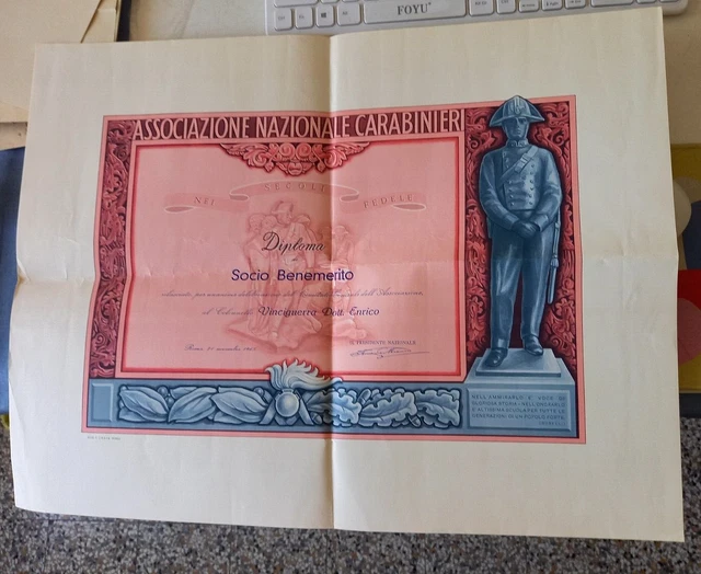 Diploma Militare Illustrato Socio Benemerito  Carabinieri