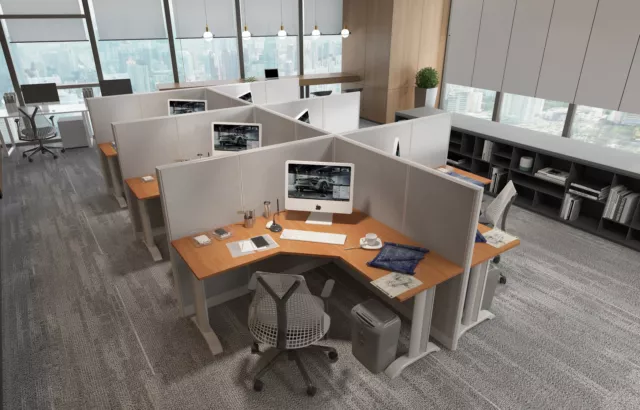 5x5 Cubicles- 54″ H- 6 MAN (PACKED) L Shape Fully Fabric Office Workstations-E