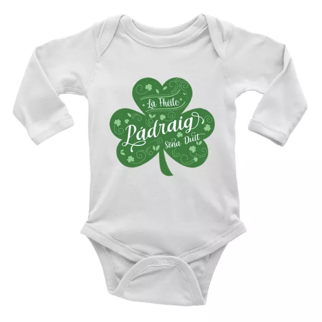 St Patrick's Day Baby Grow Vest Bodysuit La Fheile Padraig Gaelic Boys Girls L/S