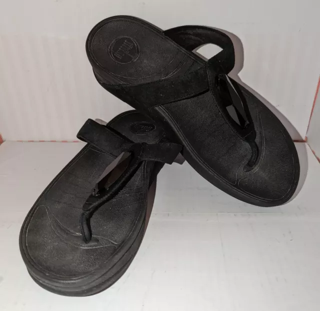 Fit Flop Chada Wobble Board Black Suede Jewel Leather Thong Sandal Flip Flop 8.5