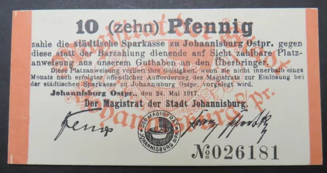 Johannisburg, Ostpreußen, Stadt, 10 Pfennig 24.5.1917, Notgeld