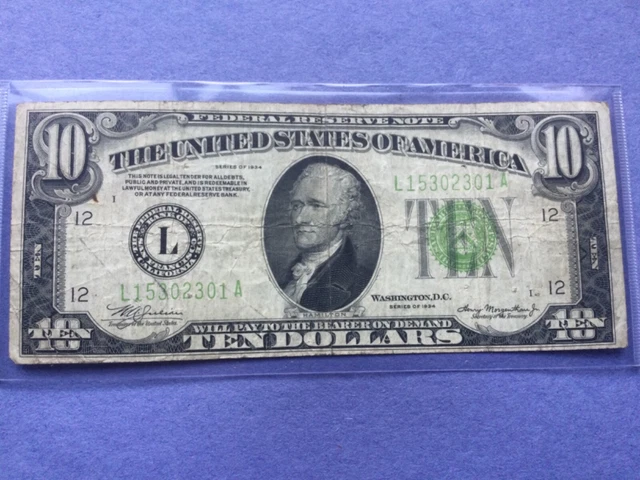 San Francisco $10 Hamilton Series 1934 Mule Ten  Dollars Federal Reserve Note
