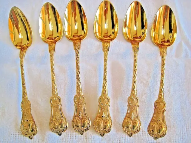 Antique france Master Tallois Paris 19th 6 dessert spoons STERLING SILVER gilded