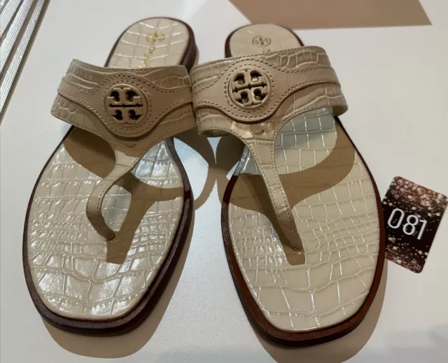 Tory Burch Thong Welt Sandal  Crocodile Embossed  Leather Size 10.5