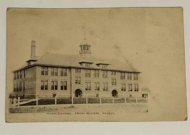 Postcard MI High School Iron River MI - Ammermann- Early 1900's