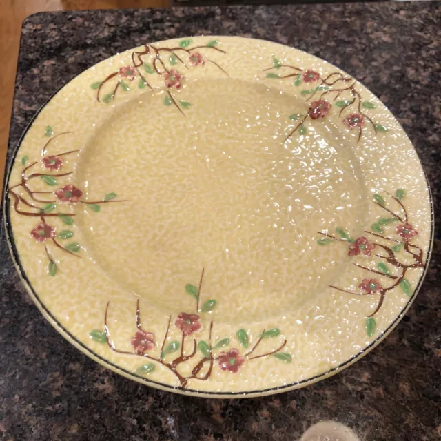 Hotta Yu Shoten Majoloca Plate MIJ  Yellow Majolica Cherry Blossom Pattern Ex