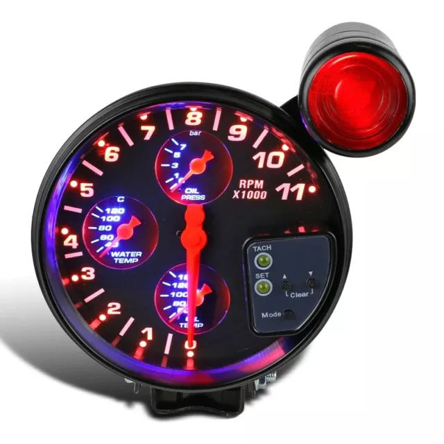 5'' Rev Tachometer RPM 4 in 1 Oil Pressure Water Temperature Gauge Sensor Light