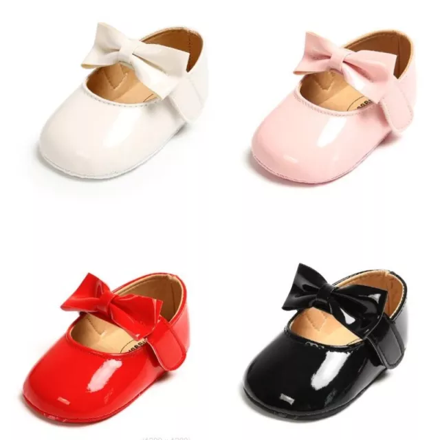 Baby Girls Newborn Pram Shoes Toddler PreWalker Spanish Bow Party Leather Shoes