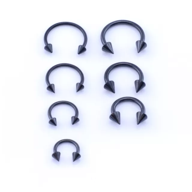 Horseshoe Bar, Lip Nose Septum Tragus Ear Ring Various Sizes BLACK WITH CONES