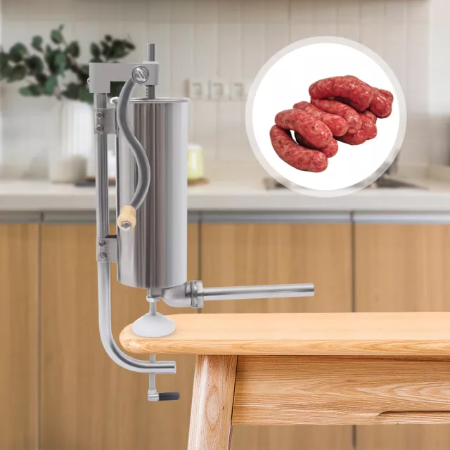 3L/6LBS Vertical Manual Sausage Stuffer Stainless Steel Meat Filler with 8 Tubes