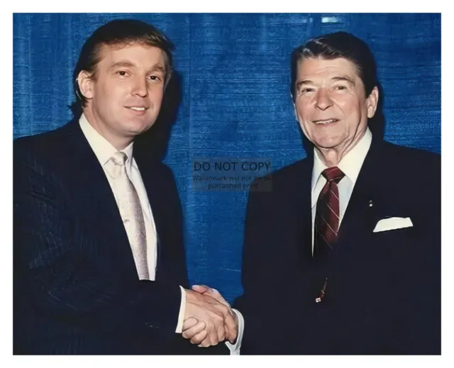 President Donald Trump & Ronald Reagan Shaking Hands 8X10 Photograph