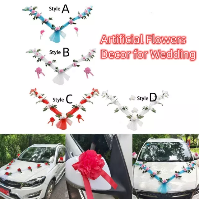 DIY Wedding Car Flower Decoration Artificial Flowers Decor Ribbons for Wedding