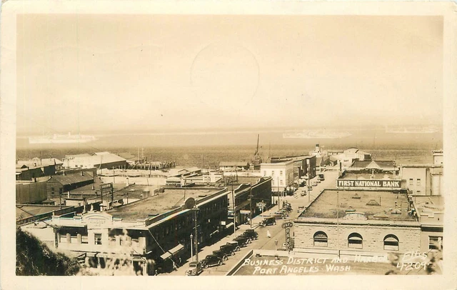 Postcard RPPC Washington Port Angeles Business District Harbor Ellis 23-12217