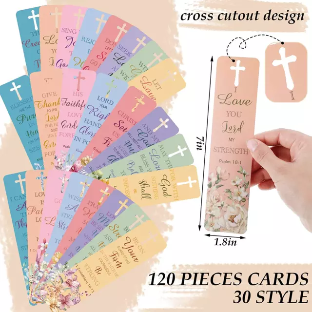 120 Pieces Bible Verses Bookmarks with Hollow Cross for Women Scripture 2