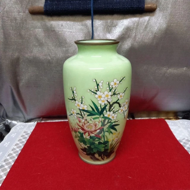 Sato CLOISONNE ware Vase Height 8.6 inch flower pattern Japanese art