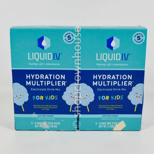 2 LIQUID IV FOR KIDS Hydration Multiplier Electrolyte Mix COTTON CANDY
